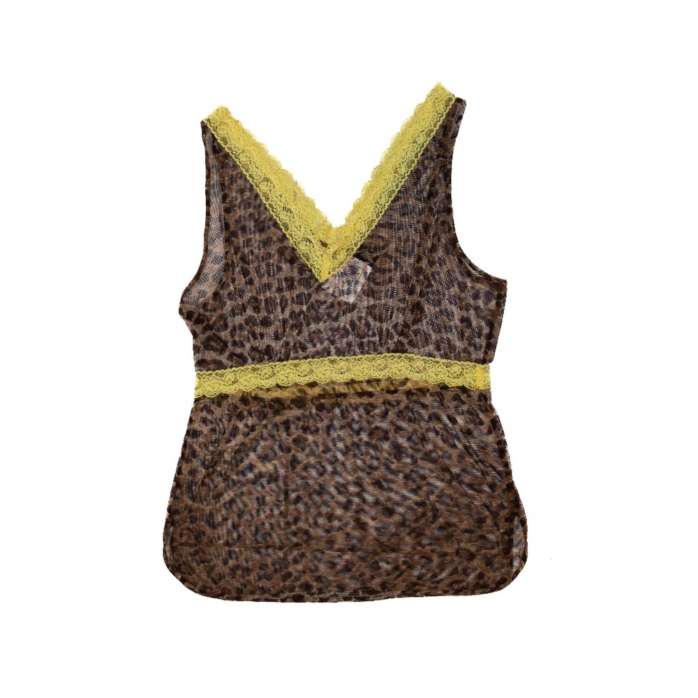 Vintage Dolce & Gabbana Leopard Mesh Lace Top w Yellow‎ Trim – Size IT 42 / US 6